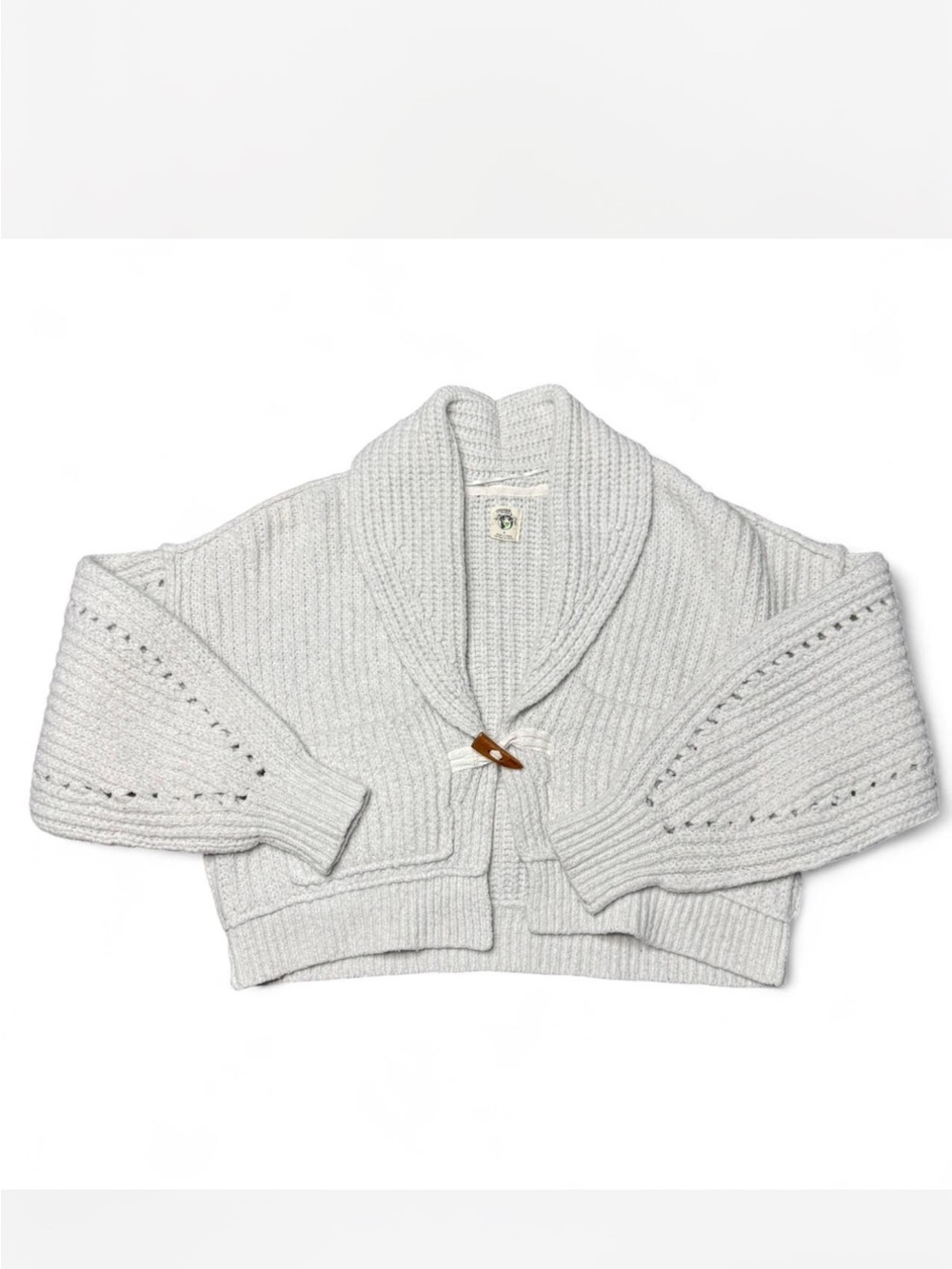 Free People Cream Shawl-Collar Toggle Cropped Cardigan
